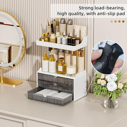 StorBin Strong 3 Drawers Bathroom Counter Organizer, 5 Tier Makeup Organizer, Versatile Perfume Organizer, Ideal for Bathroom Storage, Vanity, Large Skincare, Perfume, Present, Grey