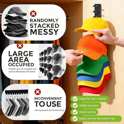 Haiou Hat Rack Hat Organizer for Baseball Caps Wall Mounted Hat Hanger Strong Adhesive Hat Hooks Hold up to 16 Hats for Home (Black+White)