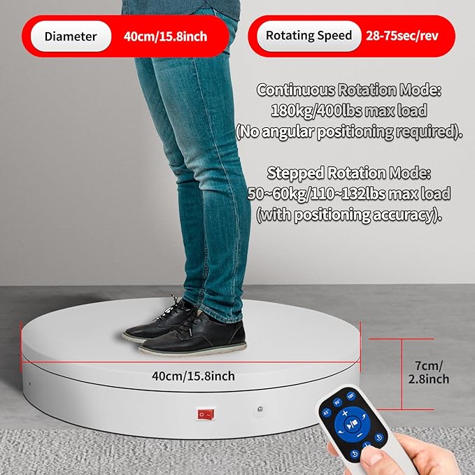 15.8In Remote Motorized Electric Turntable Rotating Display Stand Rotating Platform Photography Turntable motorized lazy susan base giratoria para for Photography,3D Scanner,(Load Range:132~400lbs)