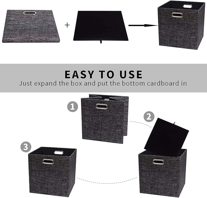 Posprica Fabric Storage Cubes,13×13×13 cube storage bins, Foldable Drawers Baskets Containers for Shelf Cabinet Bookcase,Thick and Heavy Duty (4pcs, Black)