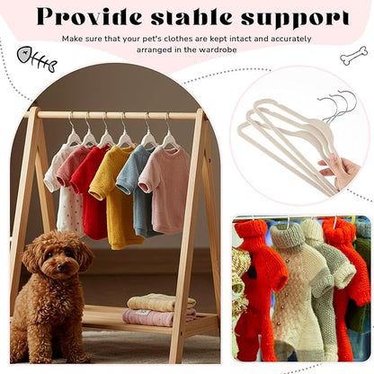 Weysat 24 Pcs Dog Clothes Hangers 11'' Non-Slip & 360° Swivel Velvet Small Pet Beige Hangers for Cats/Dogs with Rustproof Metal Hooks, Space-Saving for Home Storage & Grooming Salons Minimalism