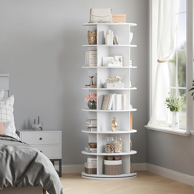 GarveeHome 7 Tier Rotating Shoe Rack Tower, 360° Revolving Free Standing Spinning Shoe Organizer, Vertical Spinning Shoes Display, Shoes Rack Storage Round Carousel, Rotate Shoes Closet Organization