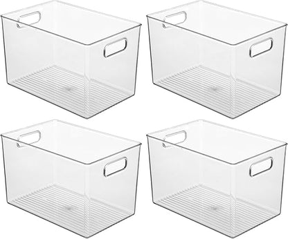 iDesign Storage Bins with Handles - Organizer Bins for Kitchen, Pantry, Bathroom, or Home Office - Set of 4 - Clear