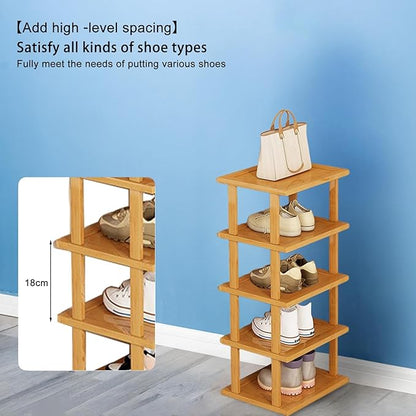 Vertical Shoe Rack - Wooden Space Saving Corner Shoe Shelf, 5 Tiers, No-Tool Need for Entryway, Closet