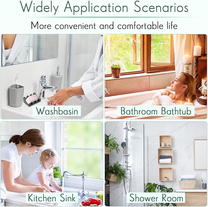 Cunhill 2 Pieces Silicone Soap Dish Self Draining Soap Dish Shower Waterfall Bar Soap Holder Tray with Drain Soap Saver for Kitchen Bathroom Accessories (Dark Grey)