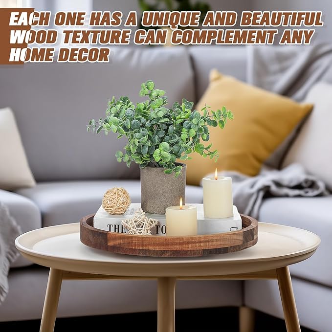 Nitial 12'' Acacia Wood Lazy Susan Organizer Wooden Rotating Turntable Organizer Kitchen Organizer Turntable for Dining Table Countertop Kitchen Cabinet Pantry Storage