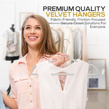 Techzoo Premium Velvet Hangers 50 Pack Ultra Thin Non Slip Adult Felt Space Saving Suit Hanger for Closet Heavy Duty Coat Pants Jackets Dress Hangers 360° Swivel Hook Hold Upto 10 lbs Silver Birch