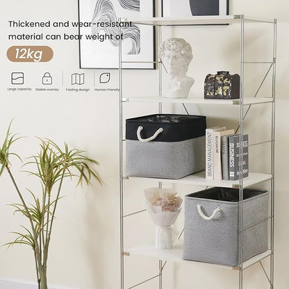 Large Storage Baskets- 16x12x12 inch Storage Bins for Shelves and Closet Organizing, Foldable Fabric Bin for Home Organization Clothes and Laundry (3-Pack, Black&Gray)