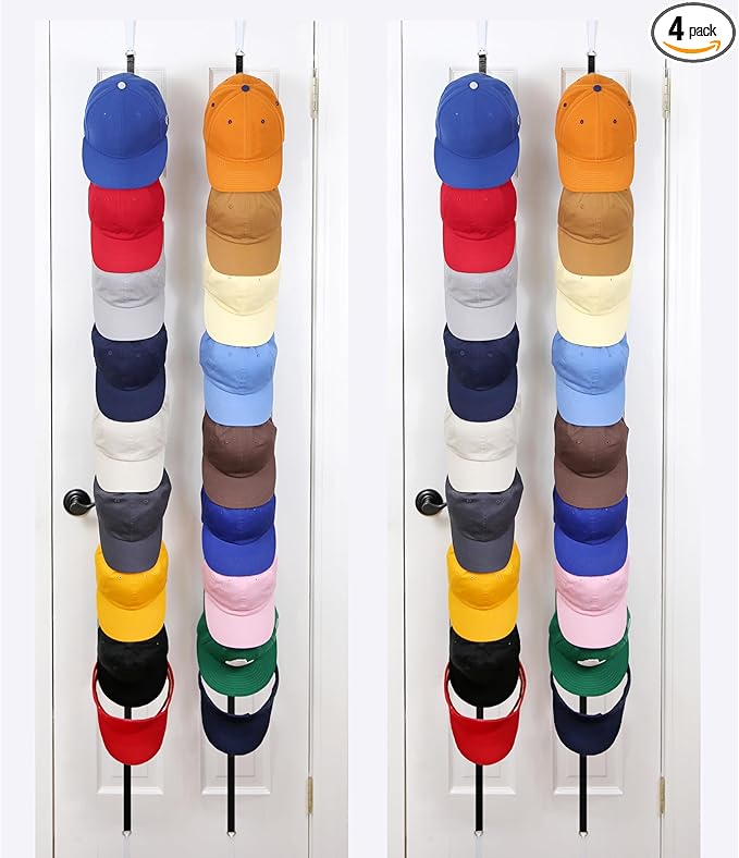 Perfect Curve Hat Organizer CapRack 2-Pack | Over-The-Door Hat Rack and Organizer | Baseball Cap Rack | Hat Rack for Door | 4 Straps | Holds 36 to 72 Adjustable Caps |Black