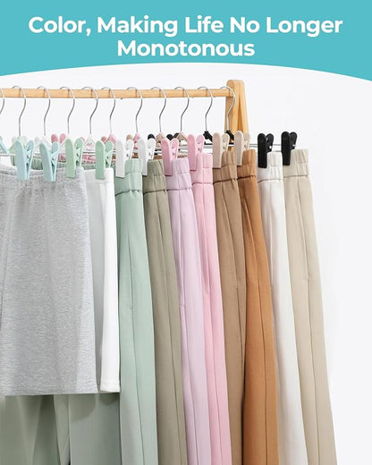 Pants Hangers with Clips 30 Pack, Stackable Space-Saving Skirt Hangers with Adjustable Non-Slip Clips, 360° Swivel Hook, Closet Organizer for Pants, Shorts, Jeans, Blue