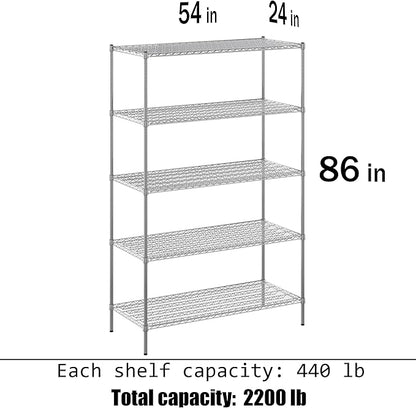 24" Deep x 54" Wide x 86" Height Wire Shelving Kit | 5-Tier | NSF Commercial Storage Rack Unit