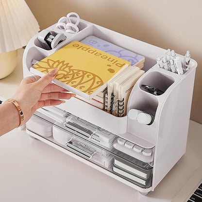 Makeup Organizer with Drawers for Vanity,Bathroom Countertop Organizer with Brushes Holder,Skincare Storage Organizer,Perfect Cosmetic Display Case for Skincare,Lipstick and Beauty Essential (White)
