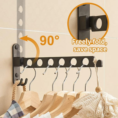 JOOM Retractable Folding Wall Hanger Folding Clothes Hanger Rack Clothes Storage Organizer Laundry Hanger Sturdy Hanging Dryer Rack Clothes Hooks of Metal（Matte Black，Two Pack）
