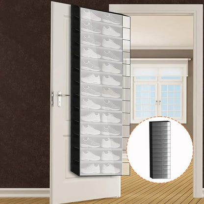 Hangable Over Door Shoe Organizer - 26 Pockets Foldable Holder, Clear Shoe Rack for Boots, Sneakers, High Heels, Entryway, Closet, Bedroom, Apartment, Dorm | Space-Saving Home Storage