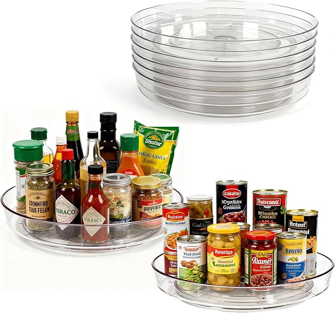 8 Pack Lazy Susan 10 inch Turntable for Spice Organization | Clear BPA-Free Plastic Rotating Organizer for Kitchen Cabinet, Pantry, Countertop, Fridge | 360-Degree Rotating Base