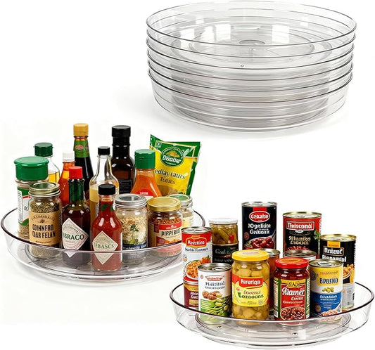8 Pack Lazy Susan 10 inch Turntable for Spice Organization | Clear BPA-Free Plastic Rotating Organizer for Kitchen Cabinet, Pantry, Countertop, Fridge | 360-Degree Rotating Base