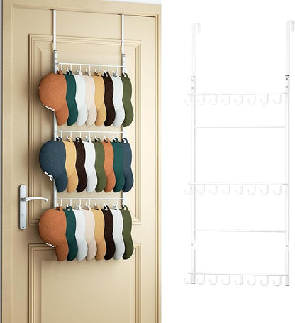 HapiRm Over Door Hat Rack - 3 Tier Wall Mounted Hat Organizer with 24 Hooks, Baseball Cap Organizer Storage Holds up to 24 Caps for Door, Bedroom, Closet