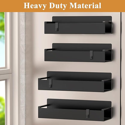 HuggieGems 4 Pack Magnetic Spice Rack Organizer for Refrigerator and Oven, Matt Black Fridge Organizers and Storage for Kitchen
