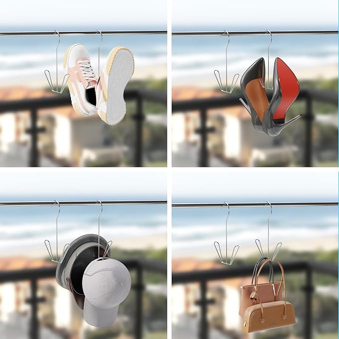 6 Pcs Shoes Hanger Drying Rack Stainless Steel Shoes Display Hook Space Saving Shoes Holder Organizer Closet Drying Shelf for Hanging Boots Slippers Sneakers