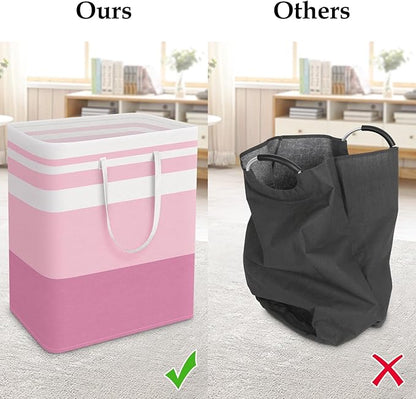 StorageRight Large Collapsible Laundry Basket Hamper with Easy Carry Handles，Freestanding Clothes Hampers for Laundry, Bedroom, Dorm, Towels, Toys, 125L, Pink