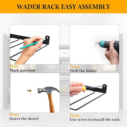 Wall-Mounted Boot Rack Organizer for Tall Boots - 4 Pair Metal Boot Organizer Including Wader Hangers, Perfect Entryway Shoe Rack for Cowboy Boots & More, Wader Rack for Entryway (2-Pack)