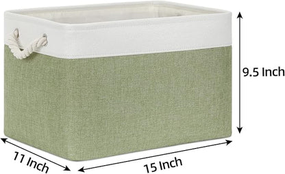 Bidtakay Large Fabric Baskets for Organizing [3-pack] Closet Organizers and Storage Baskets for Gifts Empty Foldable Nursery Baskets for Toy Storage 15 X 11 X 9.5 Inches (White&green)