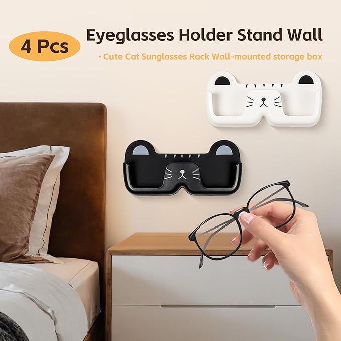 4 Pcs Eyeglasses Holder Stand Wall Wall-mounted Eyeglasses Storage Rack,Cute Cat Sunglasses Rack-mounted Storage Box,Suitable For Hallways,Living Rooms,Bedrooms,And Bathrooms.