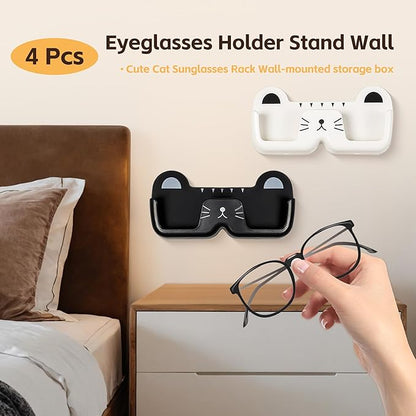4 Pcs Eyeglasses Holder Stand Wall Wall-mounted Eyeglasses Storage Rack,Cute Cat Sunglasses Rack-mounted Storage Box,Suitable For Hallways,Living Rooms,Bedrooms,And Bathrooms.