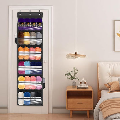 Over Door Organizer with 6 Extra Large Pockets and 12 Side Pockets, Large Capacity Hanging Storage Organizer with Clear Window for Shoes, Diapers, Black, 6 Layers, 1-Pack