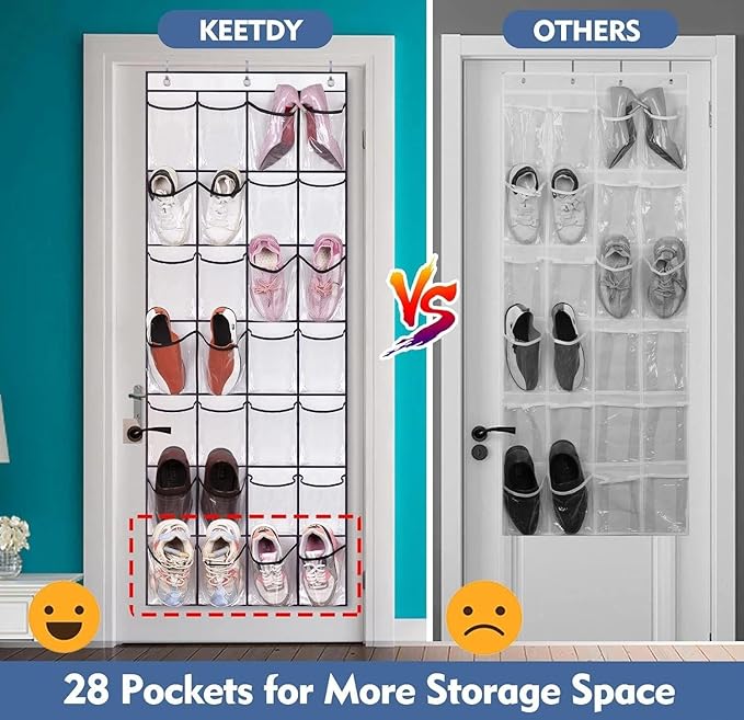 for KEETDY 28 Large Clear Pockets Over The Door Shoe Rack, Hanging Shoe Organizer