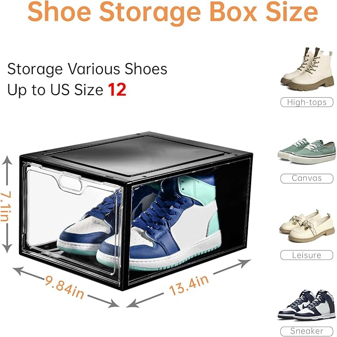 INSTY 12 Pack Large Shoe Storage Box, Clear Shoe Storage Organizer with Magnetic Door, Stackable,Shoe Containers For Display Sneakers, Easy Assembly, Fit up to US Size 12, Transparent