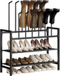 Free Standing Shoe Racks, 4-Tier Boot Rack Organizer for Tall Boots, Sneakers, High-Heel, Black Metal Shoe Storage for Dorm Room, Closet, Entryway, Hallway, Black, Holds 6 Pairs