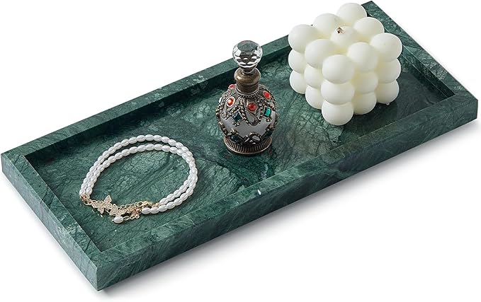 Natural Marble Vanity Tray, Luxury Stone Organizer for Bathroom & Kitchen Counter | Holds Soap Dispenser, Jewelry, Perfume | Non-Resin, Non-Ceramic Décor