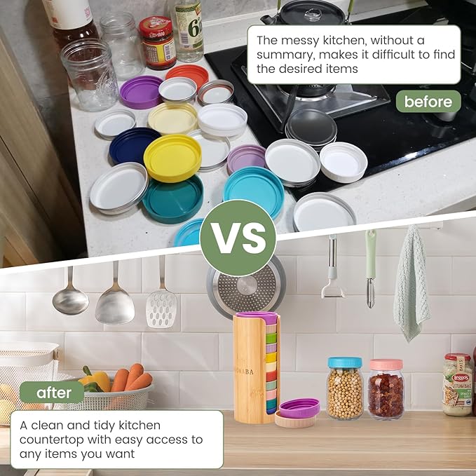 Mason Jar Lid Organizer (2pcs), Mason Jar Lid Storage Made of Bamboo,Fit Perfectly,Stackable Steady, Suitable for Mason Lids/Canning Lids/Bamboo Lids (RUGELAR SIZE)