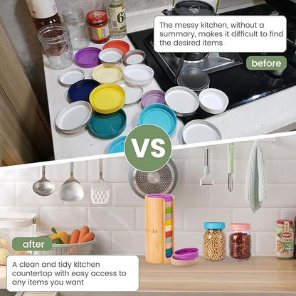 Mason Jar Lid Organizer (2pcs), Mason Jar Lid Storage Made of Bamboo,Fit Perfectly,Stackable Steady, Suitable for Mason Lids/Canning Lids/Bamboo Lids (RUGELAR SIZE)