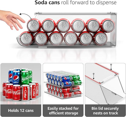 Sorbus Soda Can Organizer for Refrigerator – Stackable Can Dispenser with Lid for Fridge, Pantry, or Freezer – Holds 12 Cans Each, BPA-Free Clear Drink Organizer (4-Pack)