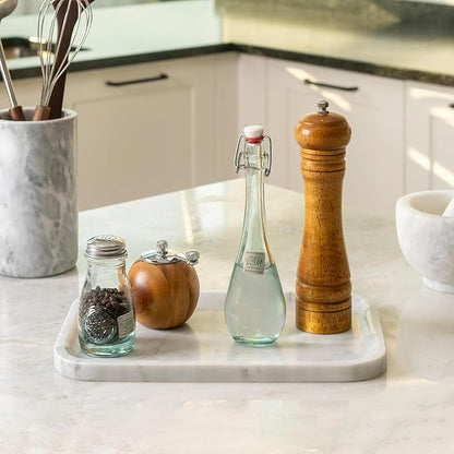 Koville Marble Tray, 12"x8" Bianco Carrara Marble Vanity Tray for Countertop Bathroom Kitchen Dresser, Decorative Catchall Trays for Perfume Jewelry, Rectangular Stone Serving Tray