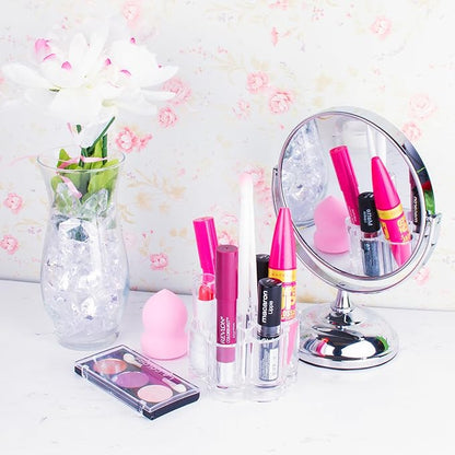 Super Z Outlet Clear Acrylic Flower Cosmetic and Makeup Nail Brush Lip Gloss Holder Compact Stand with 12 Slot Spaces Organizer