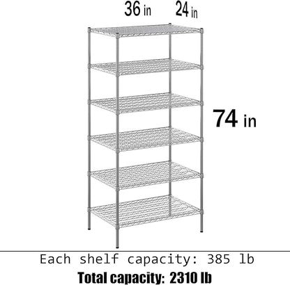 24" Deep x 36" Wide x 74" Height Wire Shelving Kit | 6-Tier | NSF Commercial Storage Rack Unit