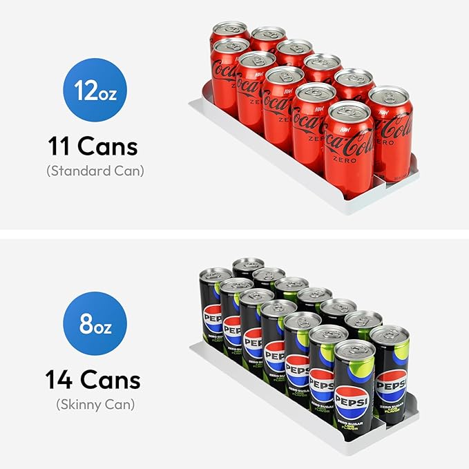 Can Dispenser 2-Pack, Smart FIFO Rolling Can Organizer for Refrigerator, Front Load Soda & Beer Drink Holder, Space-Saving Fridge Organizer, Durable ABS + PET, Made in Korea