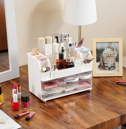 Large Makeup Organizer Countertop with Drawers, Make Up Organizer for Vanity, Makeup Storage Organizer Countertop Makeup Organizers for Skincare, White