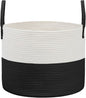 JMvicyroam 115L Extra Large Blanket Basket for Living Room - Woven Cotton Rope Laundry Hamper with Reinforced Handles - Storage Bin for Pillows, Comforters & Toys - Machine Washable,White&Black