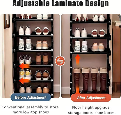 Vertical Shoe Rack 7 Tier, Bamboo Narrow Shoe Rack for Small Spaces, Freestanding Shoe Storage Organizer for Entryway Closet, Space Saving Skinny Shoe Shelf