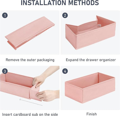 DIMJ Drawer Organizer for Clothes - Underwear, Sock, Closet, and Dresser Storage Box - Dividers for Baby Clothes, Bra, Socks, Belt, Tie - Set of 9, Pink