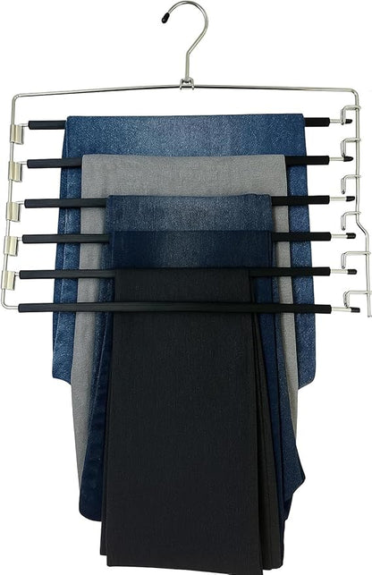 USTECH Arm Pants Hanger 8 Tier – Foldable Multi-Tier Swing Hanger with Removable Arms & Foam Padding, Space-Saving Closet Organizer for Trousers, Jeans, Scarves – (Pack of 1)