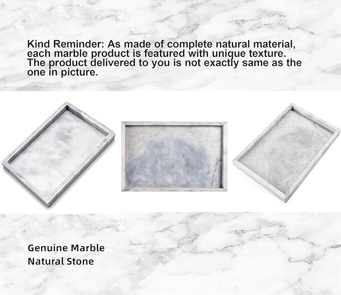 12 x 8 inch Real Natural Marble Vanity Tray, Genuine Marble Storage Tray for Cosmetics/Jewelry, Non-Resin/Non-Ceramic, Dresser Organizer Tray, Bathroom Tray, Home Decor, Kitchen, Coffee Table