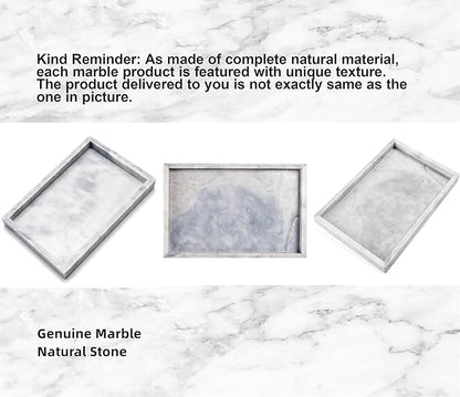 12 x 8 inch Real Natural Marble Vanity Tray, Genuine Marble Storage Tray for Cosmetics/Jewelry, Non-Resin/Non-Ceramic, Dresser Organizer Tray, Bathroom Tray, Home Decor, Kitchen, Coffee Table