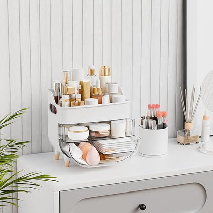 Yieach White Make up Organizers for Counter,Vanity and Dresser,Bathroom Makeup Organizer Countertop,Large Makeup Storage Organizer for Hair Tool,Beauty Products,Skin Care and Cosmetic Display Cases