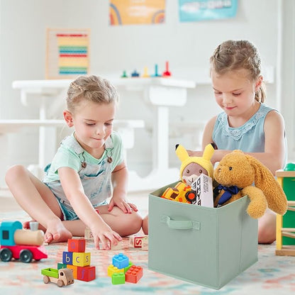 Stero Fabric Storage Bins 6 Pack Fun Colored Durable Storage Cubes with Handles Foldable Cube Baskets for Home, Kids Room, Closet and Toys Organization Cyan, Green, Yellow, Purple, Pink and Peachpuff