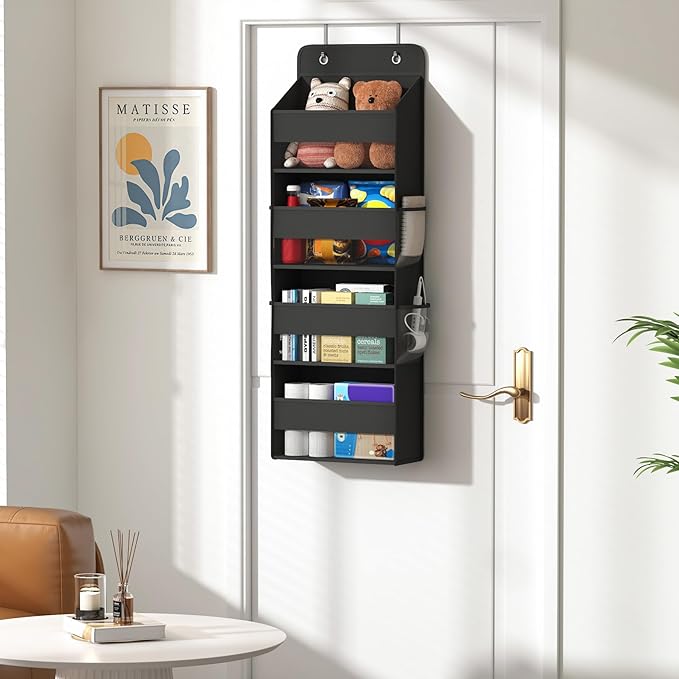 Kaitiemoo 1 Pack 4-Tier Over the Door Organizer, Heavy-Duty Large Deep Pocket Hanging With 4 Large Front & 4 Side Pockets With for Pantry, Kitchen, Bathroom, Dorm, Black